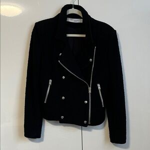 IRO NWOT Avery Black Textured Biker Style Jacket Lined, Size 40/L